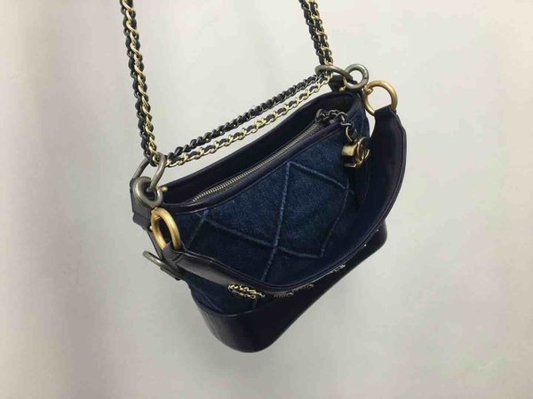 Chanel Gabrielle Denim Hobo Bag Calfskin Trim Two Tone Hardware 20cm