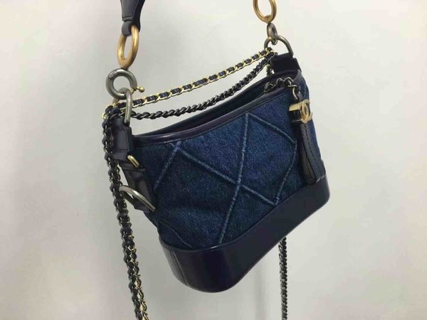 Chanel Gabrielle Denim Hobo Bag Calfskin Trim Two Tone Hardware 20cm
