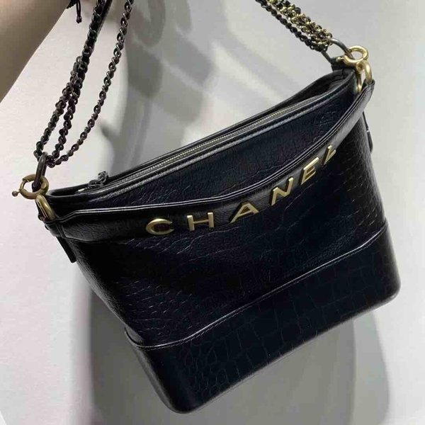 Chanel Gabrielle Croc Embossed Hobo Bag Calfskin 20cm