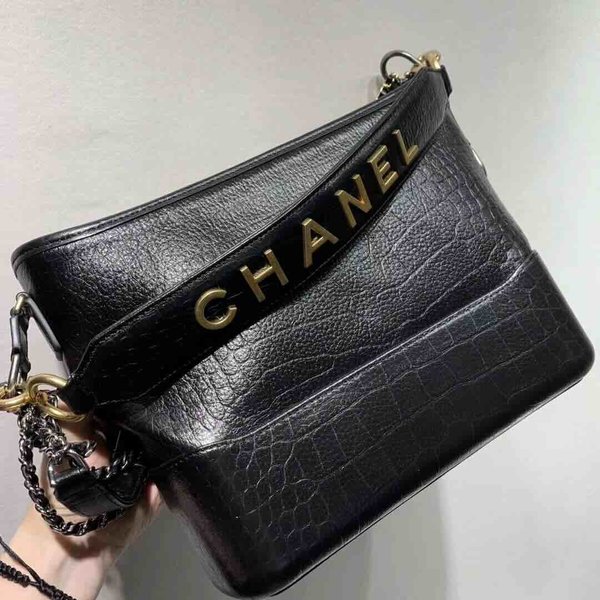 Chanel Gabrielle Croc Embossed Hobo Bag Calfskin 20cm