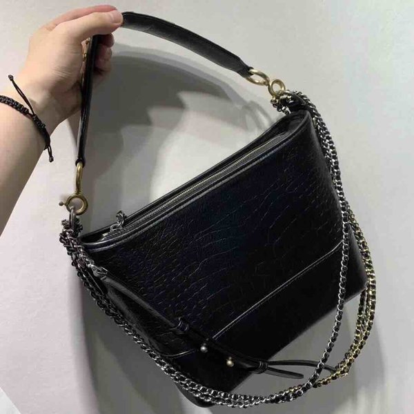 Chanel Gabrielle Croc Embossed Hobo Bag Calfskin 20cm