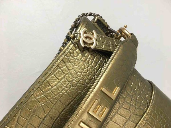 Chanel Gabrielle Croc Embossed Hobo Bag Calfskin 28cm