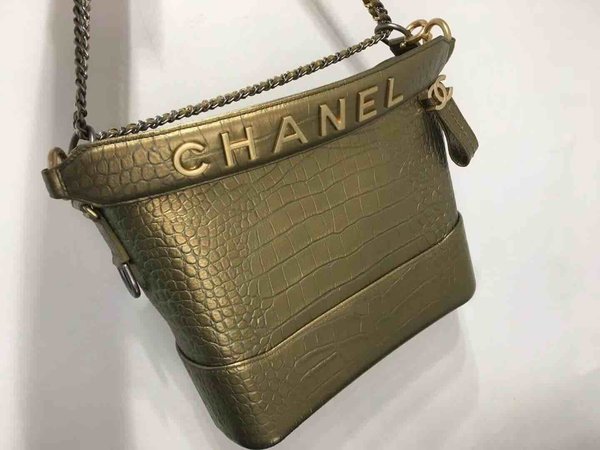 Chanel Gabrielle Croc Embossed Hobo Bag Calfskin 28cm