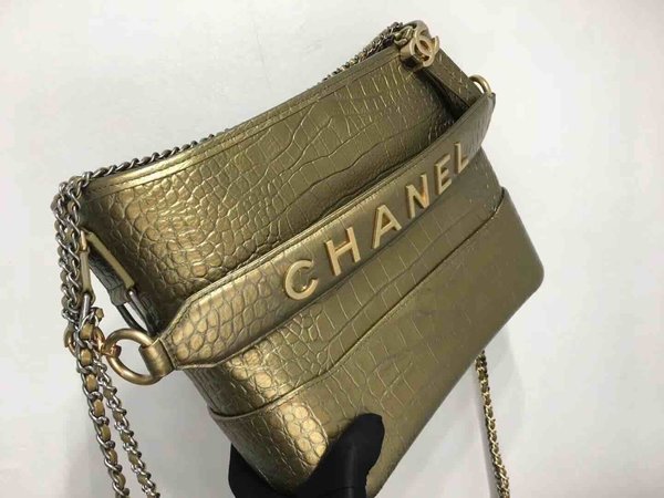 Chanel Gabrielle Croc Embossed Hobo Bag Calfskin 28cm