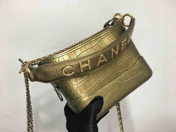 Chanel Gabrielle Croc Embossed Hobo Bag Calfskin 20cm