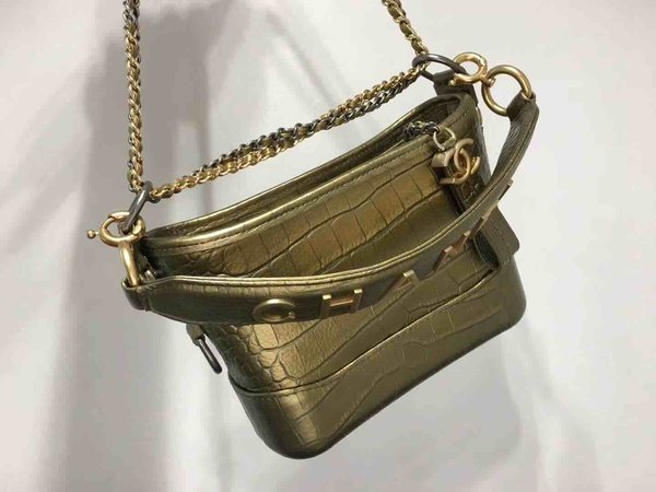 Chanel Gabrielle Croc Embossed Hobo Bag Calfskin 20cm