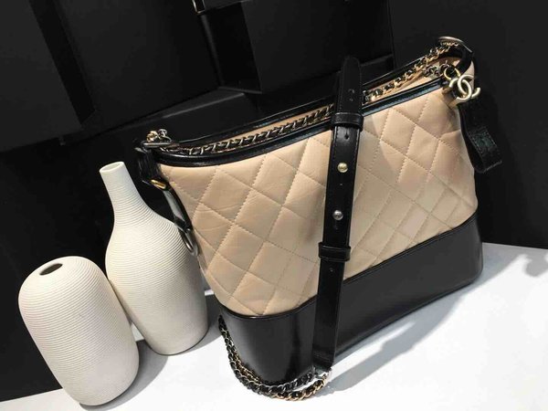 Chanel Gabrielle Hobo Bag Black Beige 28cm