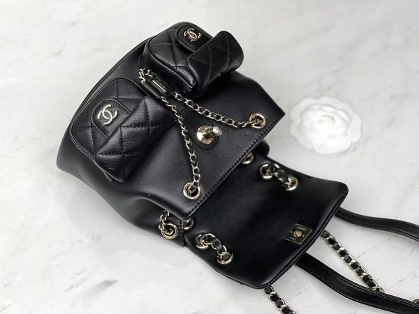 CHANEL 23A Mini Duma Backpack – Glossy Black Calfskin (18cm)
