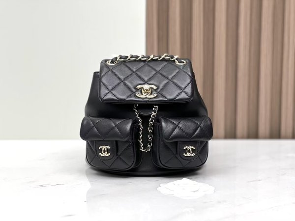 CHANEL 23A Mini Duma Backpack – Glossy Black Calfskin (18cm)
