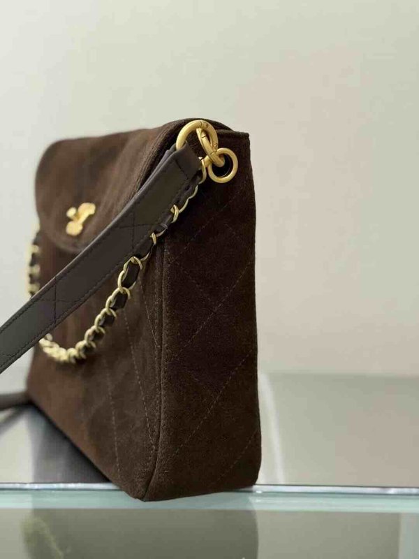 Chanel 26C Suede Hobo Messenger Bag Brown Suede GHW 30cm
