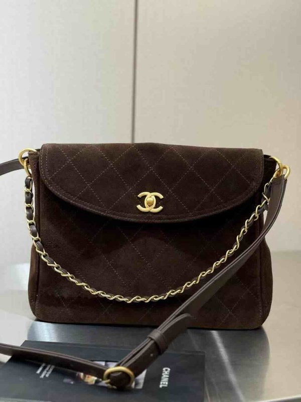 Chanel 26C Suede Hobo Messenger Bag Brown Suede GHW 30cm