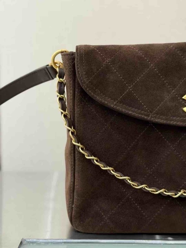 Chanel 26C Suede Hobo Messenger Bag Brown Suede GHW 30cm