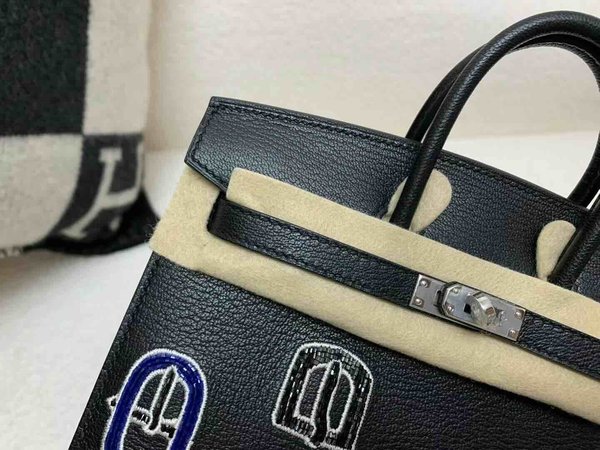 HERMÈS Limited Edition Birkin 20 Sellier Bouclerie Moderne Casaque Noir (89) Chevre Palladium hardware