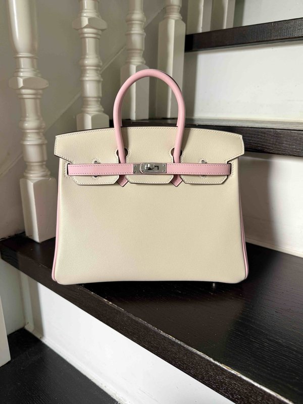Hermès Birkin25 Swift Rose Sakura x Craie x Palladium Hardware