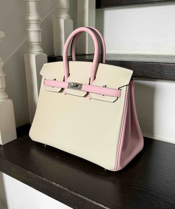 Hermès Birkin25 Swift Rose Sakura x Craie x Palladium Hardware