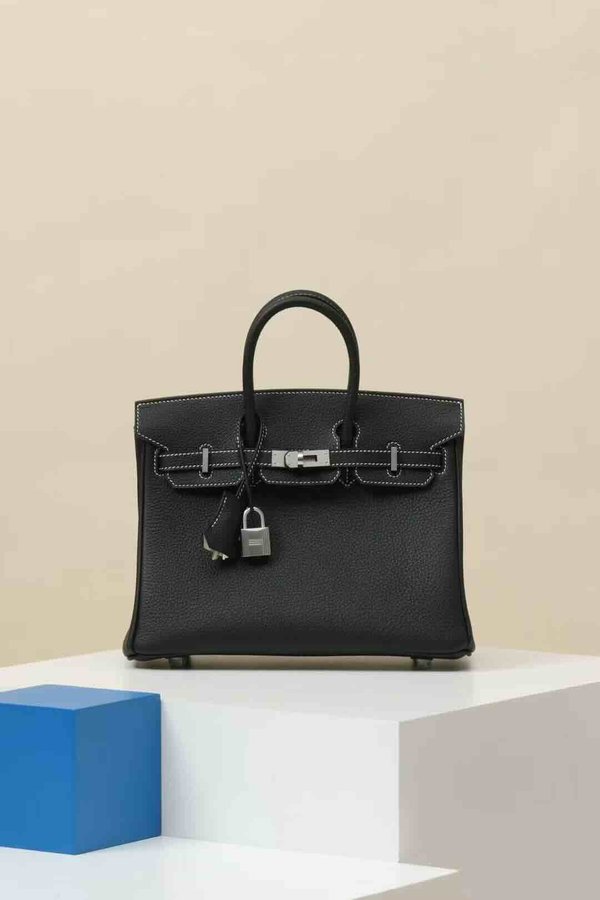 Hermès Birkin 25 Togo Noir White Stich x Palladium Hardware