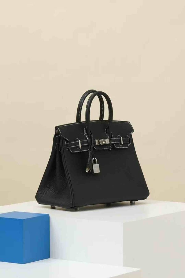 Hermès Birkin 25 Togo Noir White Stich x Palladium Hardware