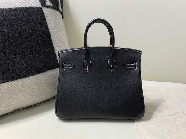 Hermès Birkin 25 Epsom Noir with White Stitch x Palladium Hardware