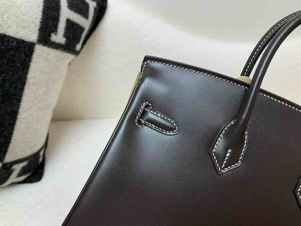 Hermès Birkin 25 Box Noir with White Stitch x Palladium Hardware