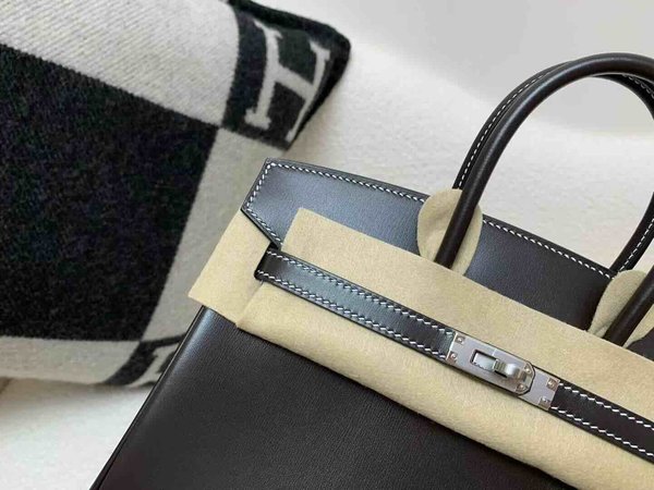 Hermès Birkin 25 Box Noir with White Stitch x Palladium Hardware