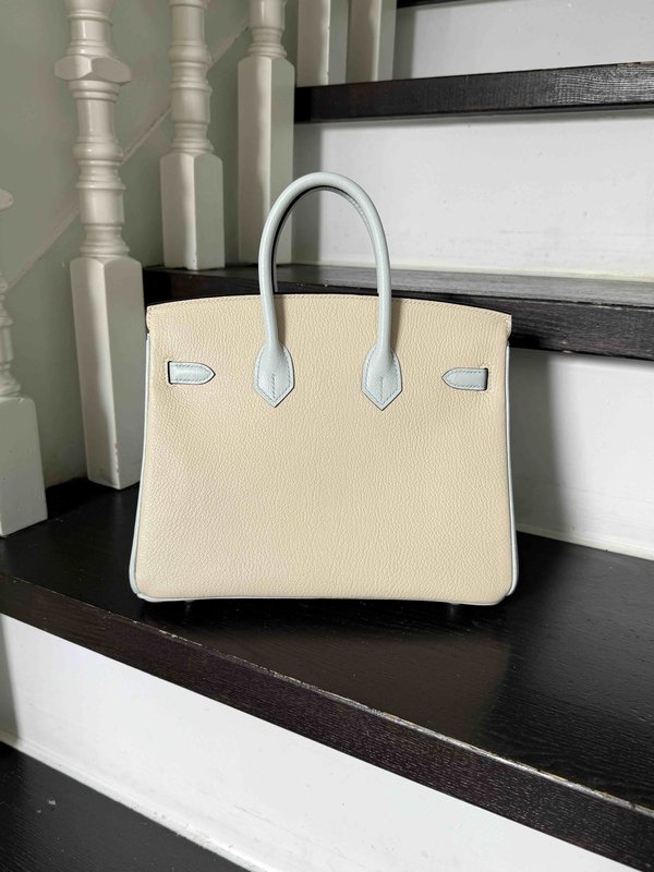 Hermès Birkin25 Chevre Mysore Nata x Blue Brume x Palladium Hardware(HCP)