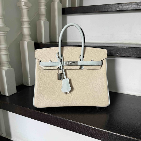 Hermès Birkin25 Chevre Mysore Nata x Blue Brume x Palladium Hardware(HCP)