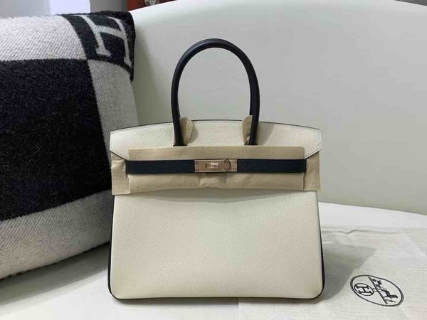 Hermès Birkin 25 Epsom Craie & Black Noir x  Rose Gold Hardware