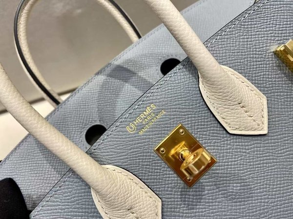 Hermès Birkin 25 Epsom Bleu de Prusse & White x Gold Hardware