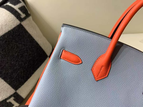 Hermès Birkin 25 Togo Blue Electric / Orange / Bleu Glacier in x Palladium Hardware