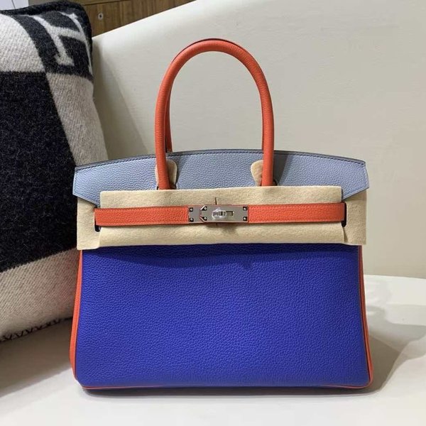 Hermès Birkin 25 Togo Blue Electric / Orange / Bleu Glacier in x Palladium Hardware