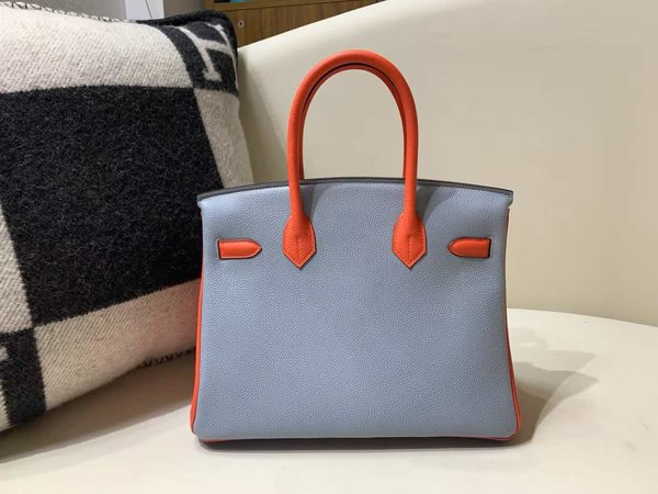 Hermès Birkin 25 Togo Blue Electric / Orange / Bleu Glacier in x Palladium Hardware