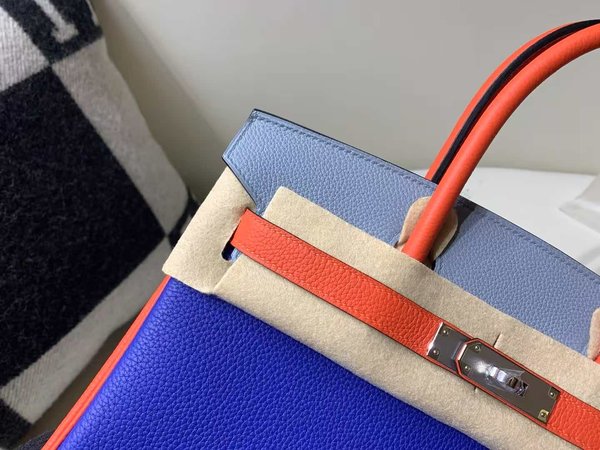 Hermès Birkin 25 Togo Blue Electric / Orange / Bleu Glacier in x Palladium Hardware