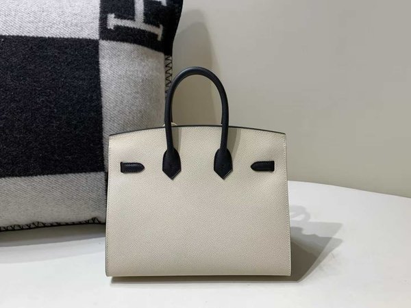 Hermès Birkin 25 Sellier Epsom Craie & Noir x Gold Hardware