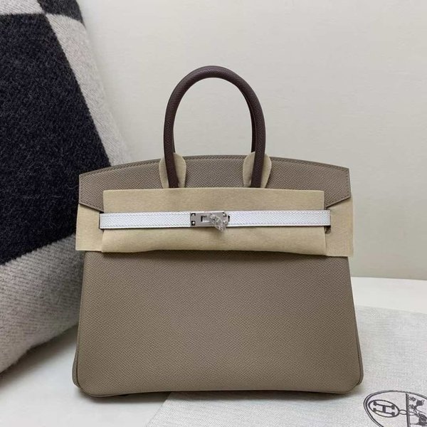 Hermès Birkin 25 in Etoupe with White Strap x Palladium Hardware