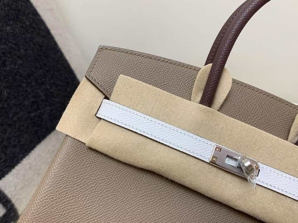 Hermès Birkin 25 in Etoupe with White Strap x Palladium Hardware