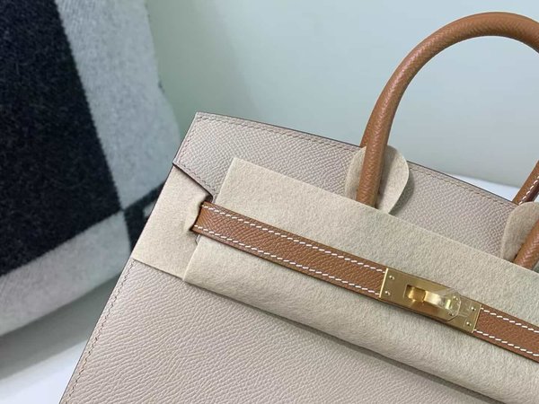 Hermès Birkin 25 Outside Stitch Matte Epsom Trench Grey with Gold Brown x Gold Hardware