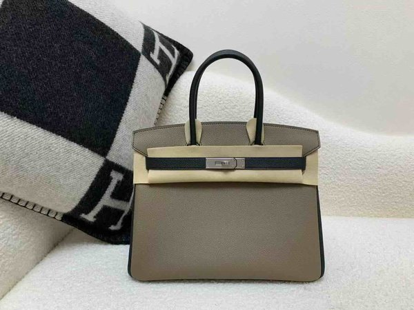 Hermès Birkin 30 Togo Etoupe & Noir x Palladium Hardware
