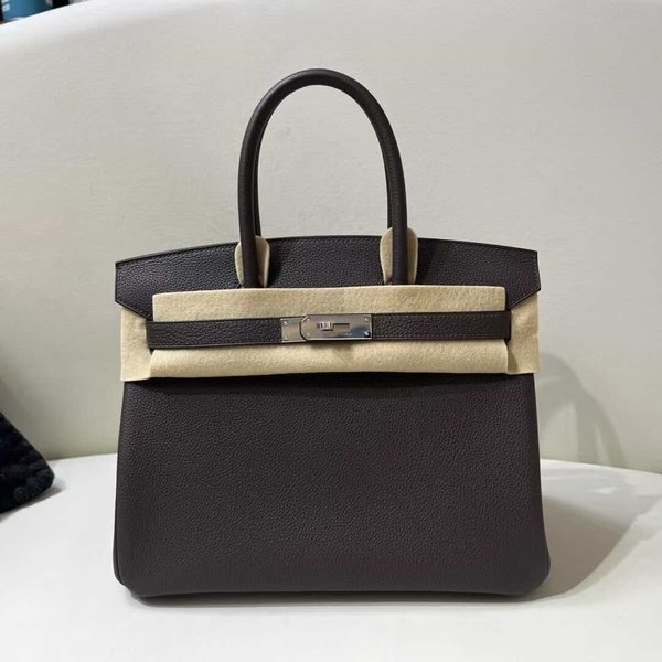 Hermès Birkin 30 Togo Ebony with Caramel x Palladium Hardware