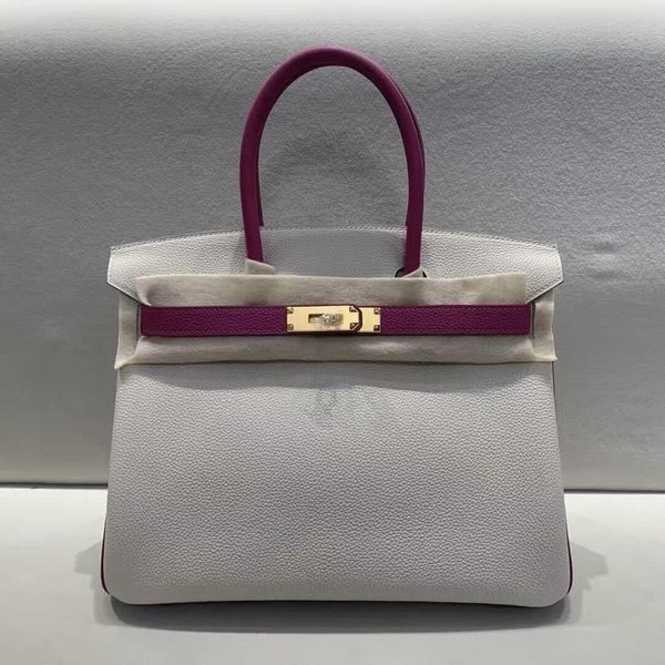 Hermès Birkin 30 Togo White & Rose Pourpre x Gold Hardware