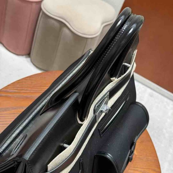 Hermès HAC 40 Noir Box / Black-Navy Canvas x Palladium Hardware