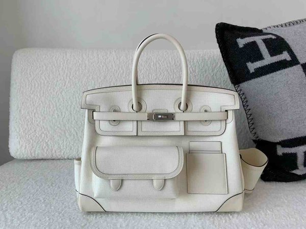 Hermès Birkin 35 Cargo Swift & Canvas Craie x Palladium Hardware