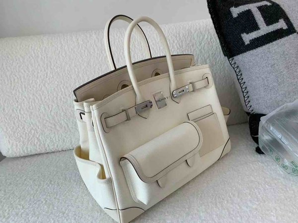 Hermès Birkin 35 Cargo Swift & Canvas Craie x Palladium Hardware