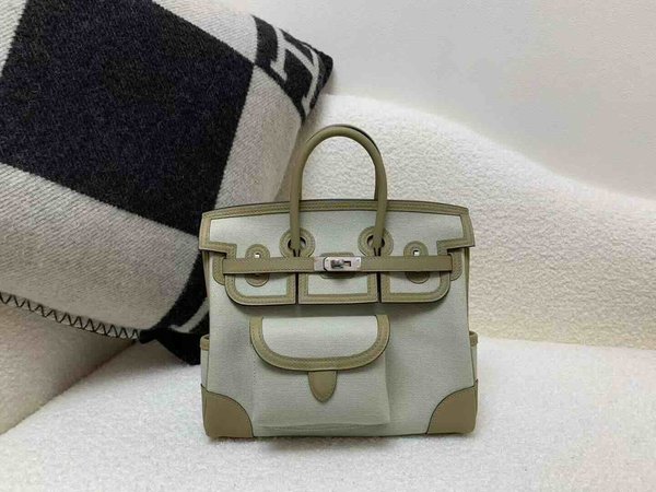 Hermès Birkin 25 Cargo Swift & Canvas Malfa Beige x Palladium Hardware