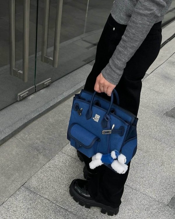 Hermès Cargo Birkin25 Blue Egee Toile Goeland / Navy Swift&Palladium Hardware