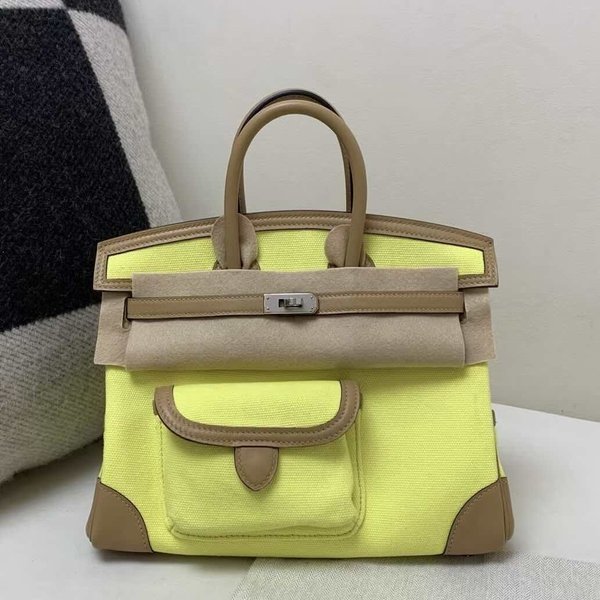 Hermès Birkin 25 Cargo Canvas with Swift Lemon Yellow x Palladium Hardware
