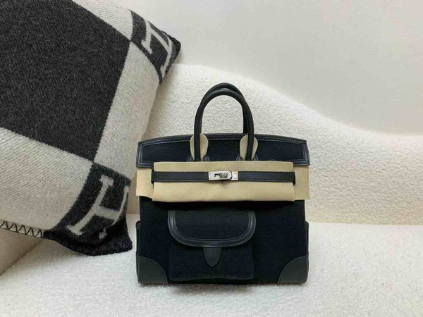 Hermès Birkin 25 Cargo Noir Toile x Swift x Palladium Hardware