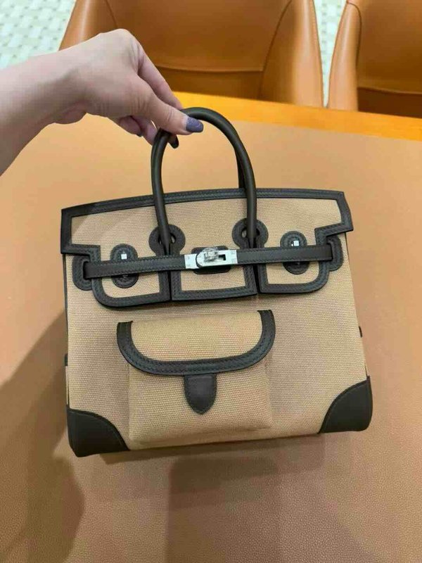 Hermès Birkin 25 Cargo Canvas & Swift Gris Mousse x Palladium Hardware