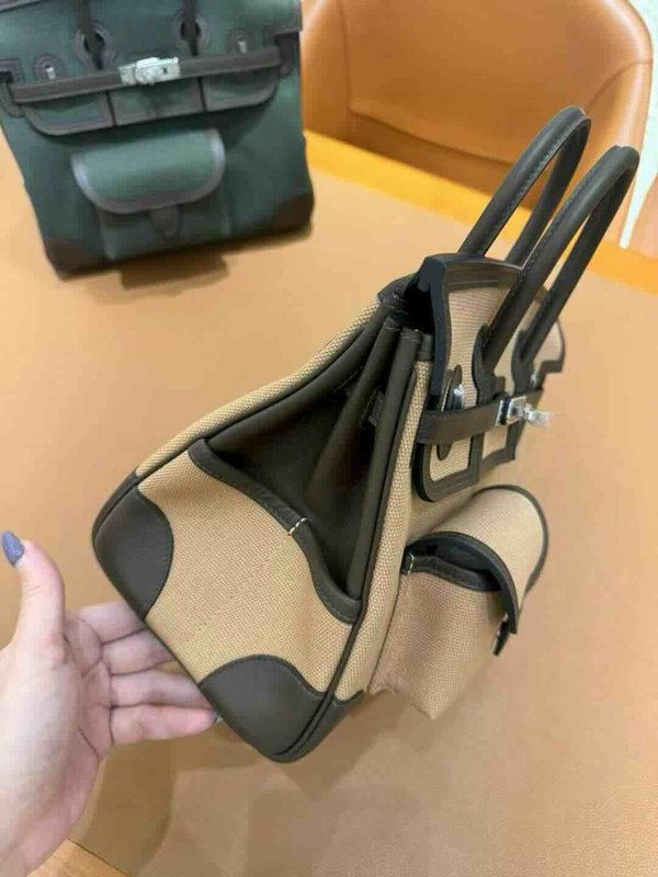 Hermès Birkin 25 Cargo Canvas & Swift Gris Mousse x Palladium Hardware