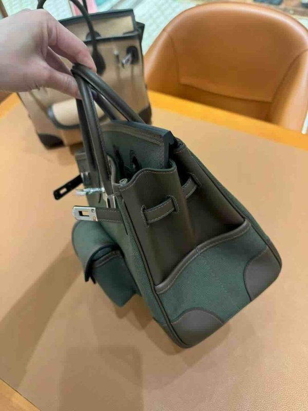 Hermès Birkin 25 Cargo Canvas & Swift Bronze Green x Palladium Hardware
