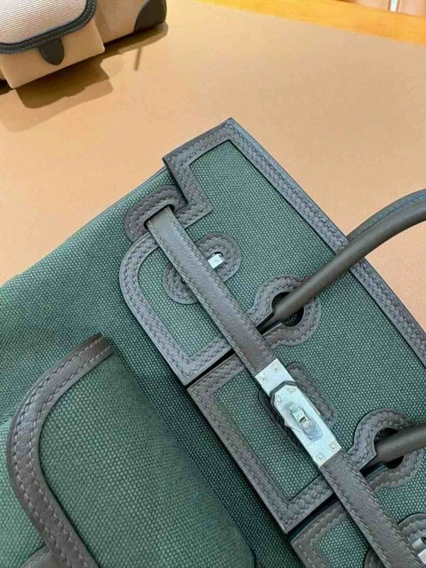 Hermès Birkin 25 Cargo Canvas & Swift Bronze Green x Palladium Hardware